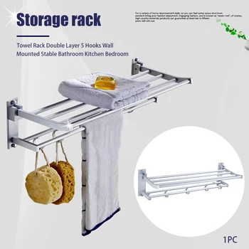 

Easy Install Aluminum Heavy Duty Bedroom Closet Rustproof Towel Rack Wall Mounted Foldable Stand Double Layer Bathroom Kitchen