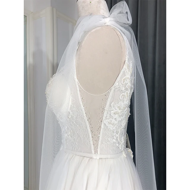 SL-8155 boho wedding dress 2021 lace pearls simple elegant beach cheap longue femme fluide pretty vestido novia bridal gown 5