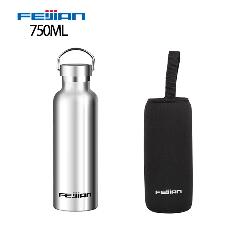 750ml with sleeve FEIJIAN термос из нержавеющей стали с двойными стенками, термос с вакуумной изоляцией, герметичная Спортивная бутылка для воды, Стандартный рот - Цвет: 750ml with sleeve