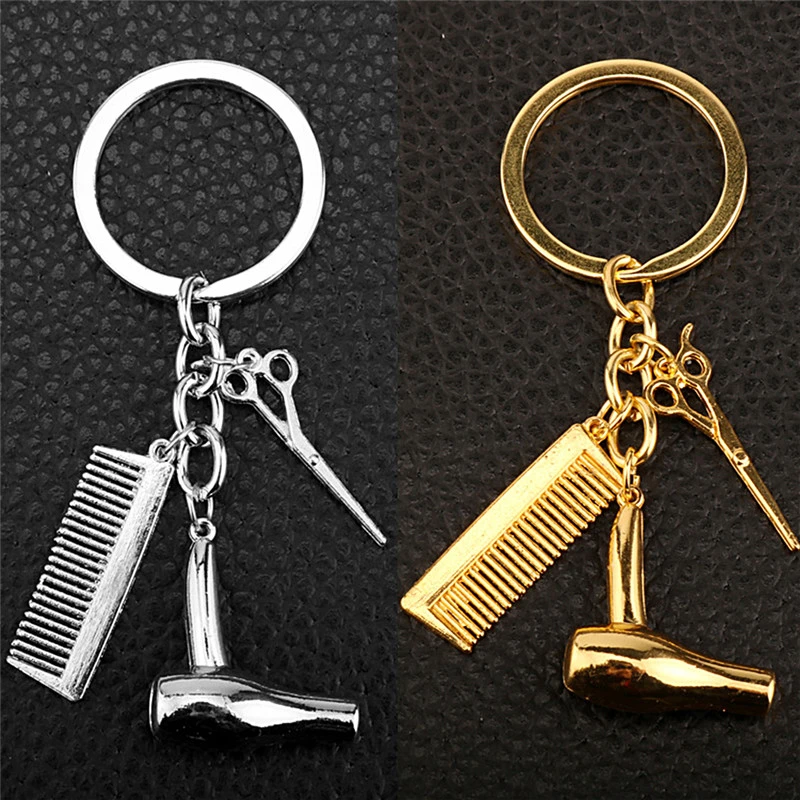 Free Ship 1pcs Metal Scissor Comb Key Ring Keychain Jewelry Silver Plated