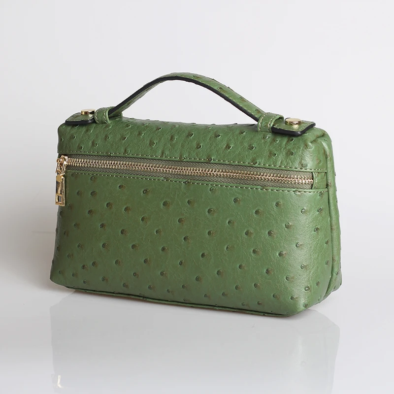 HIGHREAL индивидуальный дизайн трендовая сумка страусиный Узор Натуральная кожа сумки женские вечерние клатчи - Цвет: Dark green( L )
