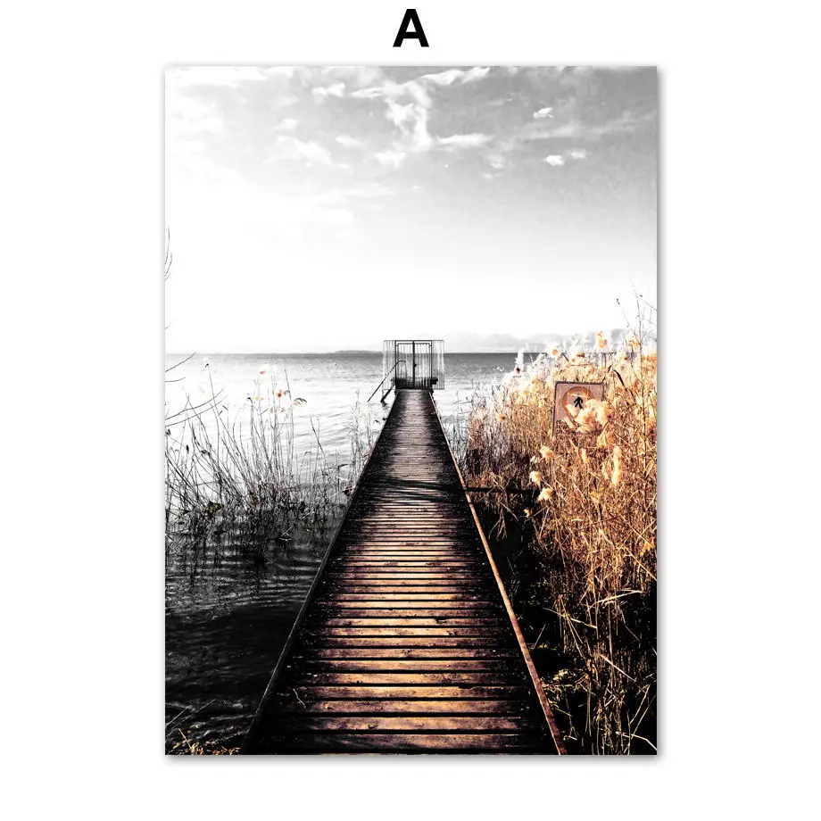 A Bridge Forest Snow Mountain River Lake Wall Art Print Canvas Painting Nordic Posters And Prints Wall Pictures For Living Room - Цвет: A