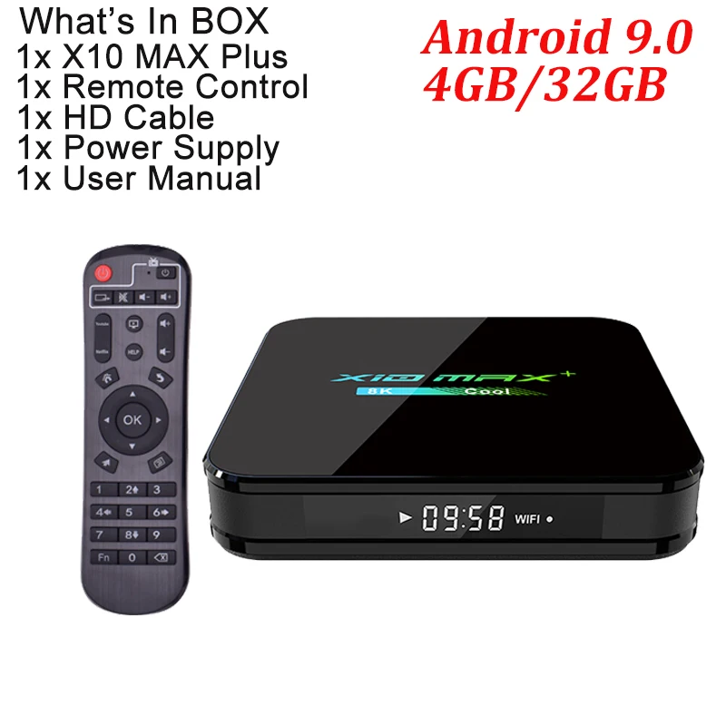 4GB 32GB Presale X10 MAX Plus ТВ-приставка Android 9,0 4 Гб 64 Гб Amlogic S905X3 ТВ-Приставка Смарт-медиаплеер двойной WiFi Bluetooth 8K тв бокс андроид ТВ-приставка - Цвет: 4GB 32GB