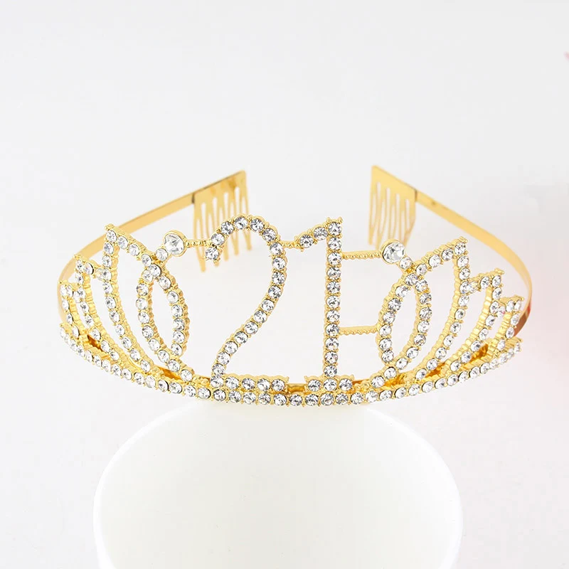Сладкий 20 наконец 21 принцесса день рождения тиара кристалл Корона повязка на голову для женщин Девушка счастливый 20 21 день рождения принадлежности - Цвет: Gold 21