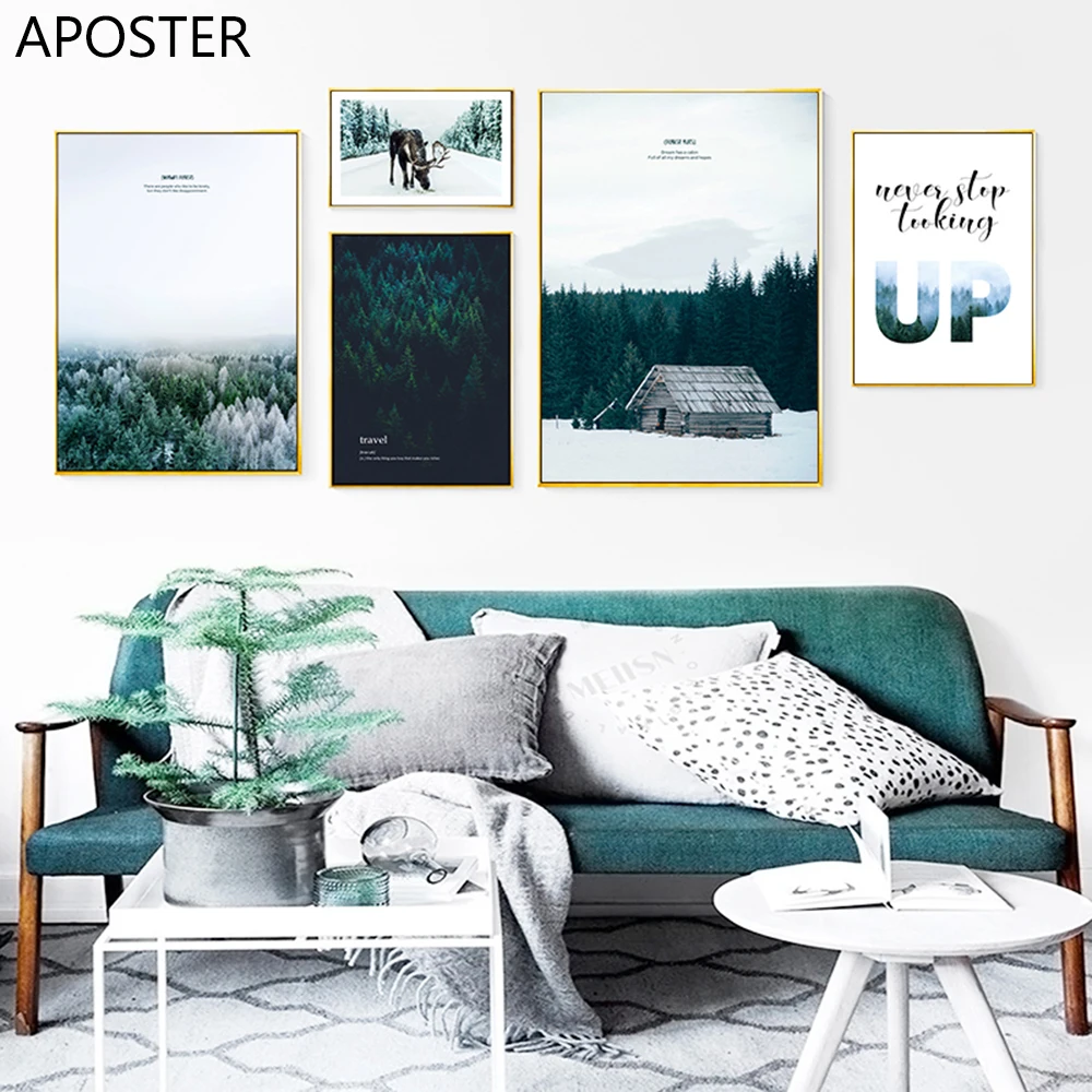 

Canvas Painting Forest Landscape Nordic Decoration Picture Scandinavian Style Deer Wall Art Poster Prints For Living Room Decor
