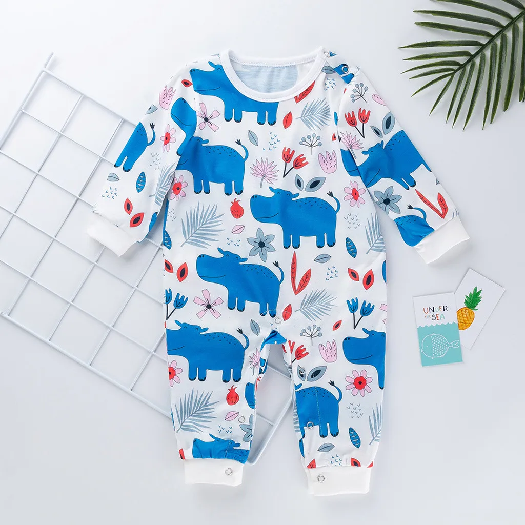 

Prinses Pasgeboren Baby Meisje Kleding Kant Bloemen Jumpsuit Infant Boys and Girls Animal Print Long Sleeve Pocket Side Jumpsuit