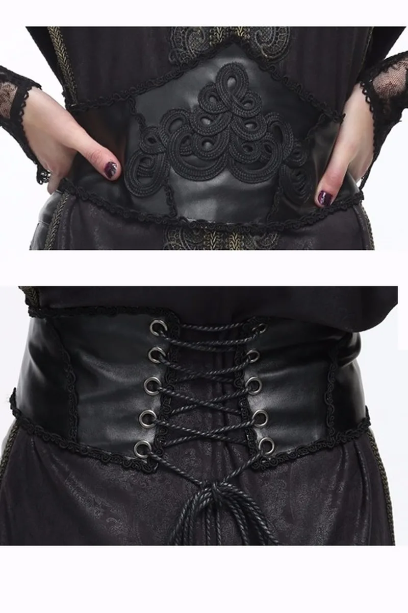 Дьявол Мода готический пояс женский черный PU пояс корт корсет