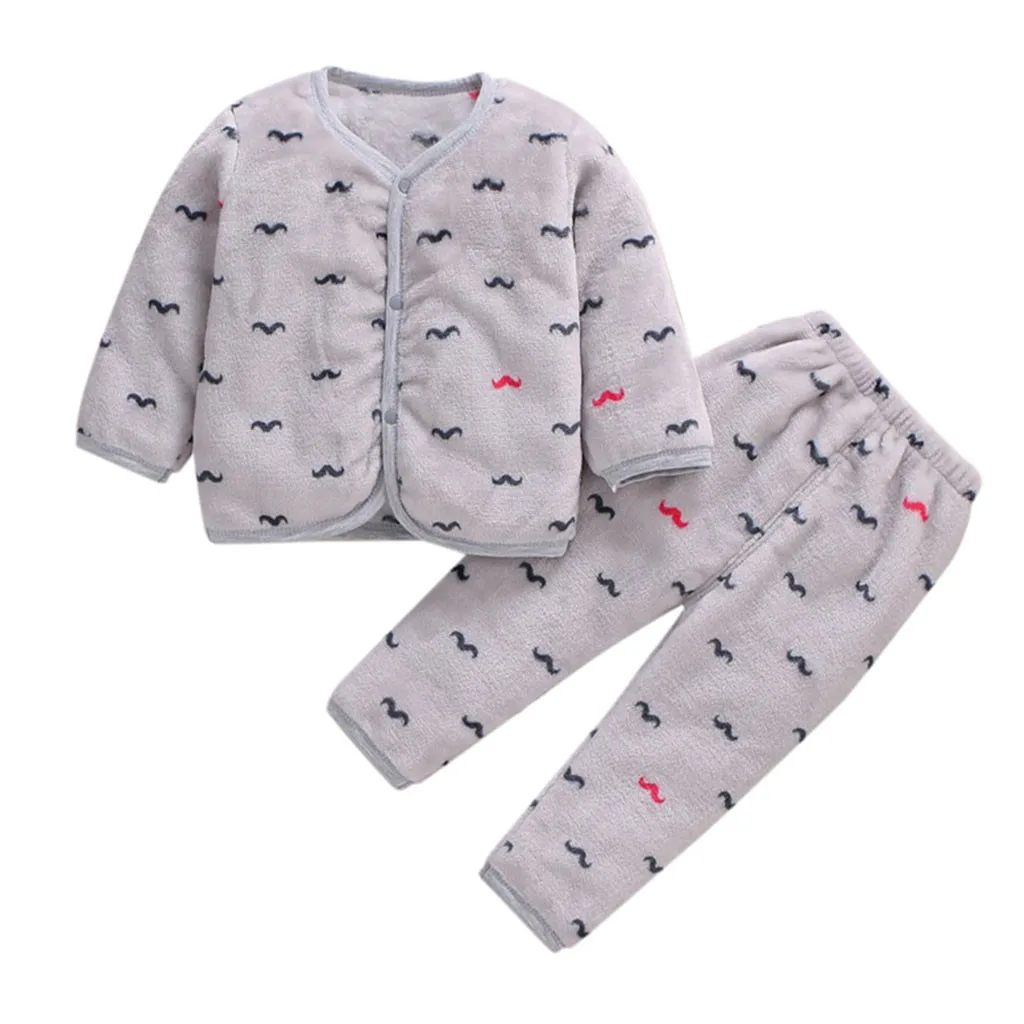 Комплект одежды для новорожденных, для маленьких мальчиков и девочек, флисовые Толстые Теплые Топы и штаны, комплект пижамы, одежда для сна Модный зимний теплый костюм M840