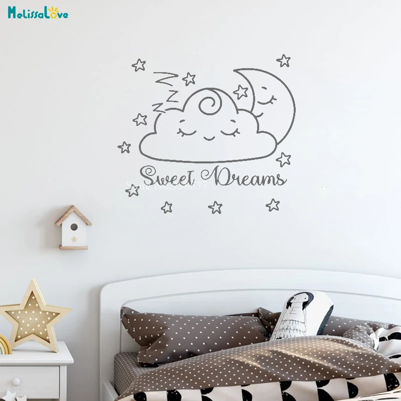 Moon Stars SWEET DREAMS quote wall art sticker decal bedroom girls boys nursery 