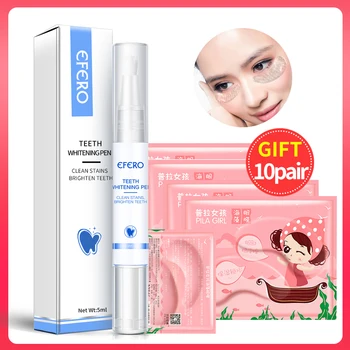 

EFERO 1Set Teeth Whitening Essence Oral Hygiene Serum Effectively Removes Tartars Plaque Stains Dental Tools+10 Pairs Eye Masks