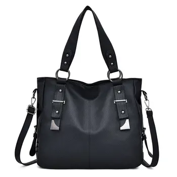 

New simple top handle bag casual large capacity shopping tote bag ladies office work clutch solid zipper handbags pu leather sac