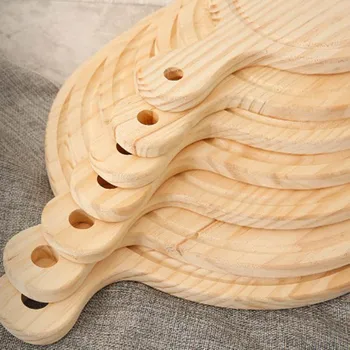 

1 Pcs Wooden Pizza Paddle Cheese Serving Tray Plate Cutting Chopping Board Round AUG889