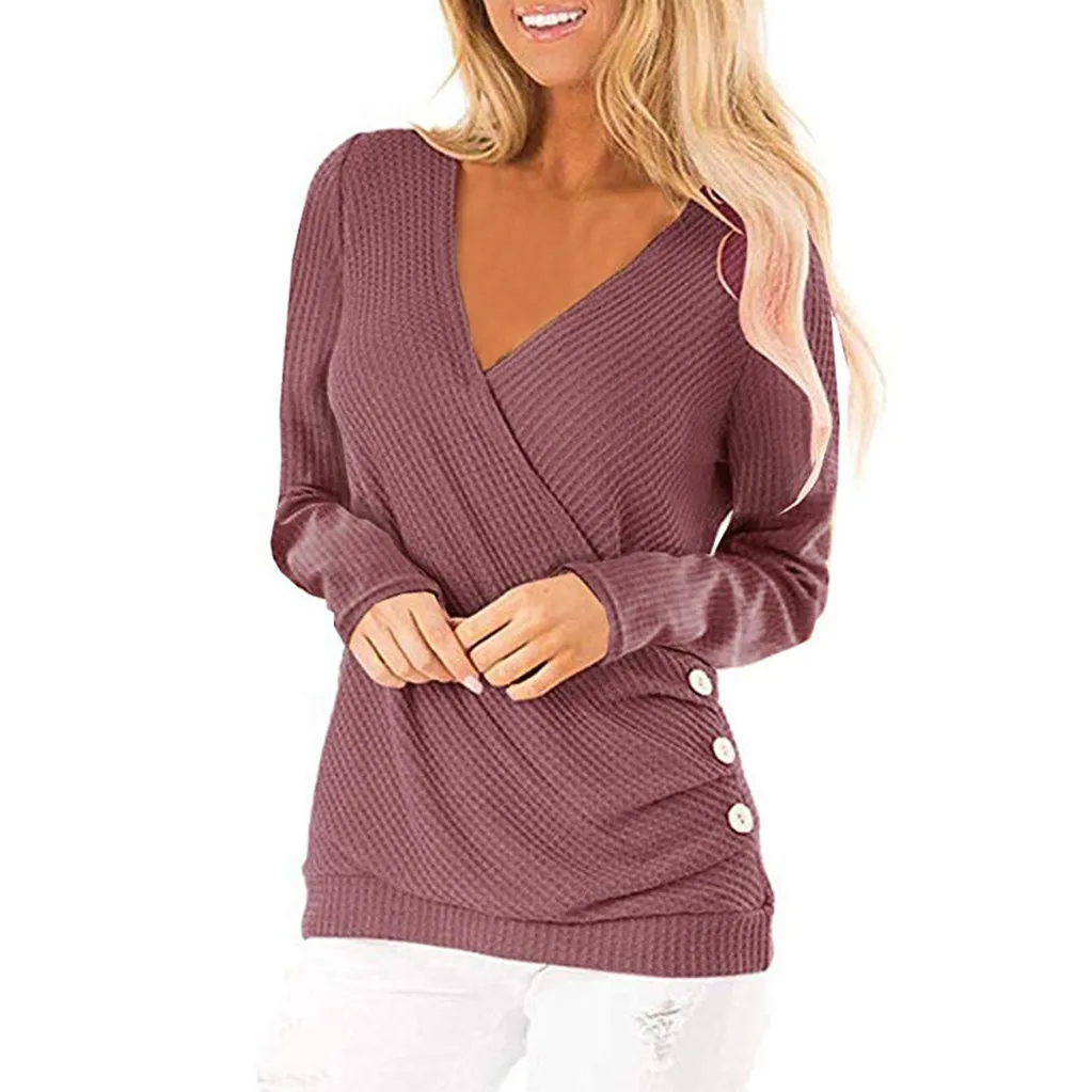 

V-Neck Sweater Women Knitted Jumper Pullovers Long Sleeve Knitwear Solid Womens Sweaters 2019 Jersey Mujer Female Tops Blouse
