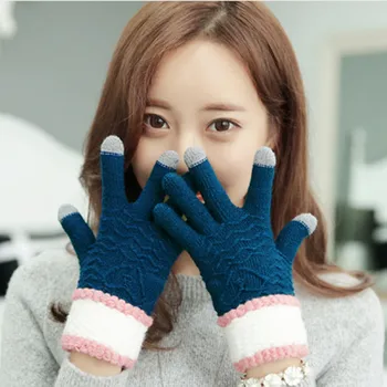 

Winter Gloves Women Patchwork Multi-function Riding Screen Cute Winter Gloves Soft Warm Mitten Gloves Guantes 8W5