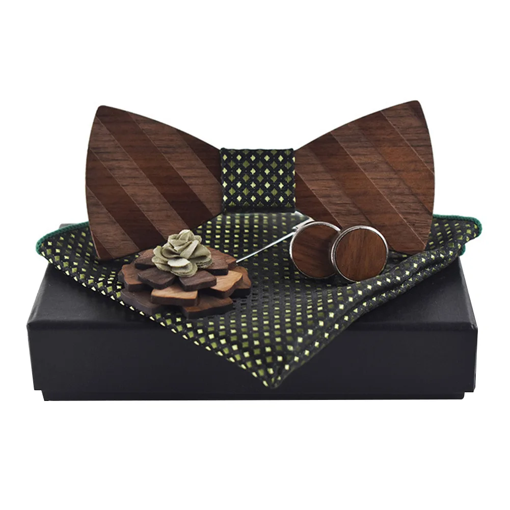  Fashion Pocekt Hanky Classic Wedding Box Brooch Square Tie Cufflink Sets Handkerchief Bowtie Carved