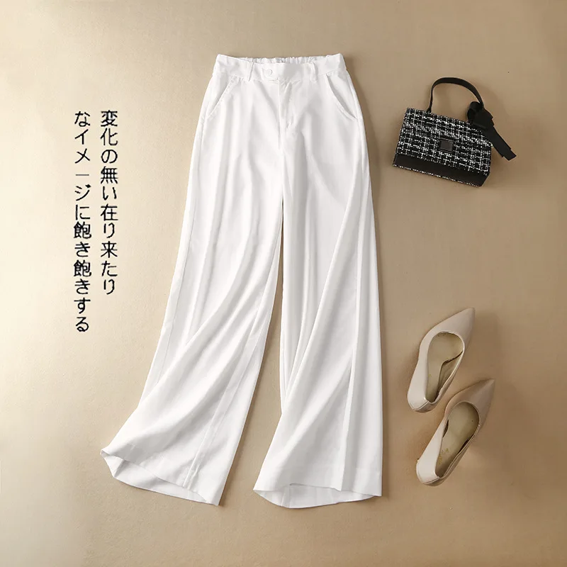 Cotton Linen Pants Women Solid Wide Leg Pants Lady Formal Pants Summer Loose Soft Comfortable Full Trousers Popular versace jeans couture