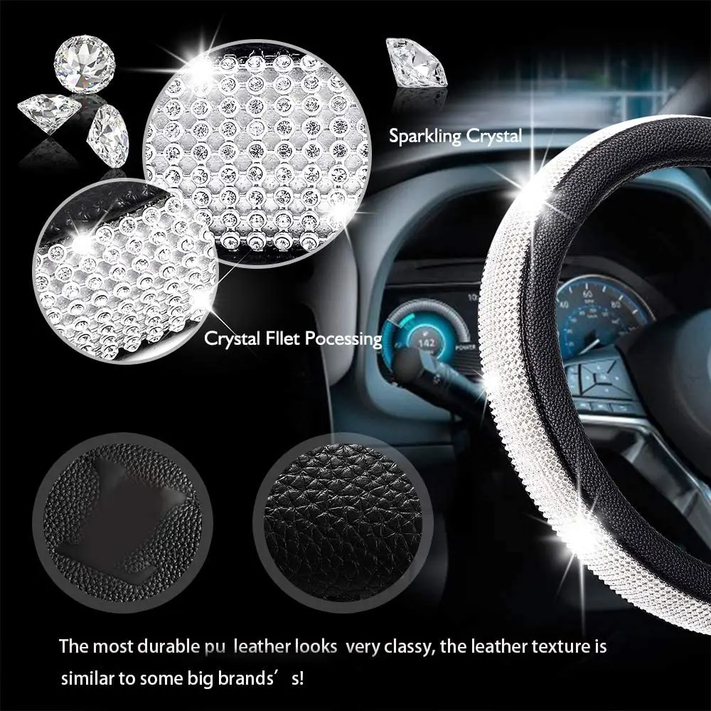 2022 Bling Bling diamante strass cristallo coprivolante per Auto in pelle PU accessori Auto custodia Car Styling  34