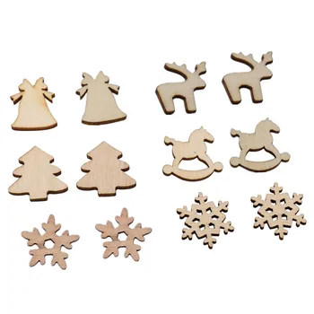 

100Pcs Natural Wooden DIY Christmas Tree Hanging Ornaments Pendant Gifts Tree Snow Flakes Star Shape Xmas Ornaments Decor