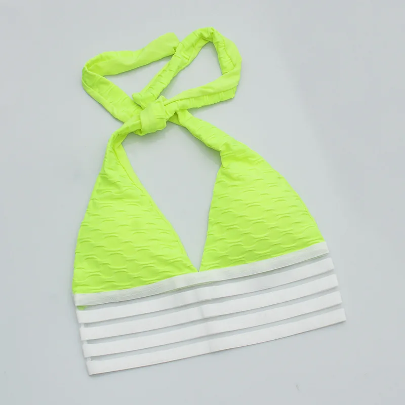Fluorescent green Женская футболка со складками, Женский Топ, женская футболка, Женская Сексуальная футболка с бретелькой через шею, женские футболки для тренировок, женская одежда - Цвет: Fluorescent green