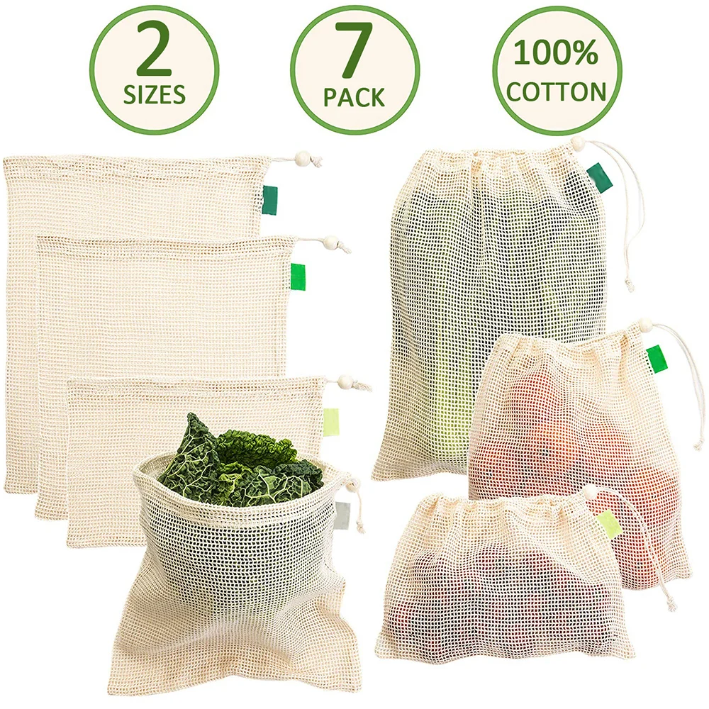 7 шт./лот сумка для покупок Сетчатая Сумка овощей и фруктов многоразовая кухонная корзина продуктов