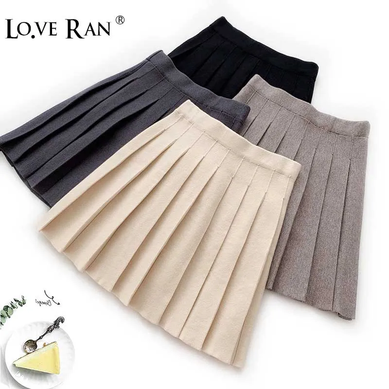 

Preppy Knitted Pleated Women's Mini Skirt A-line High Waist Students Short Skirts For Sweety Girls 2020 Winter Autumn Clothes