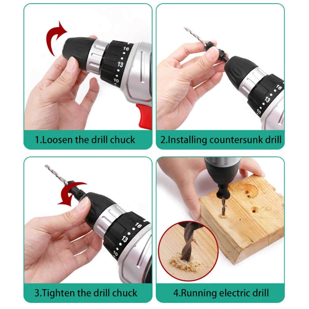 5pcs 1/4 Hex Steel Handle Woodworking Hole Countersunk Head Drill Set Wood Taper Sink Hole Drilling 4PCS Countersunk Head Drills 5pcs 1/4 Hex Steel Handle Woodworking Hole Countersunk Head Drill Set Wood Taper Sink Hole Drilling 4PCS Countersunk Head Drills
