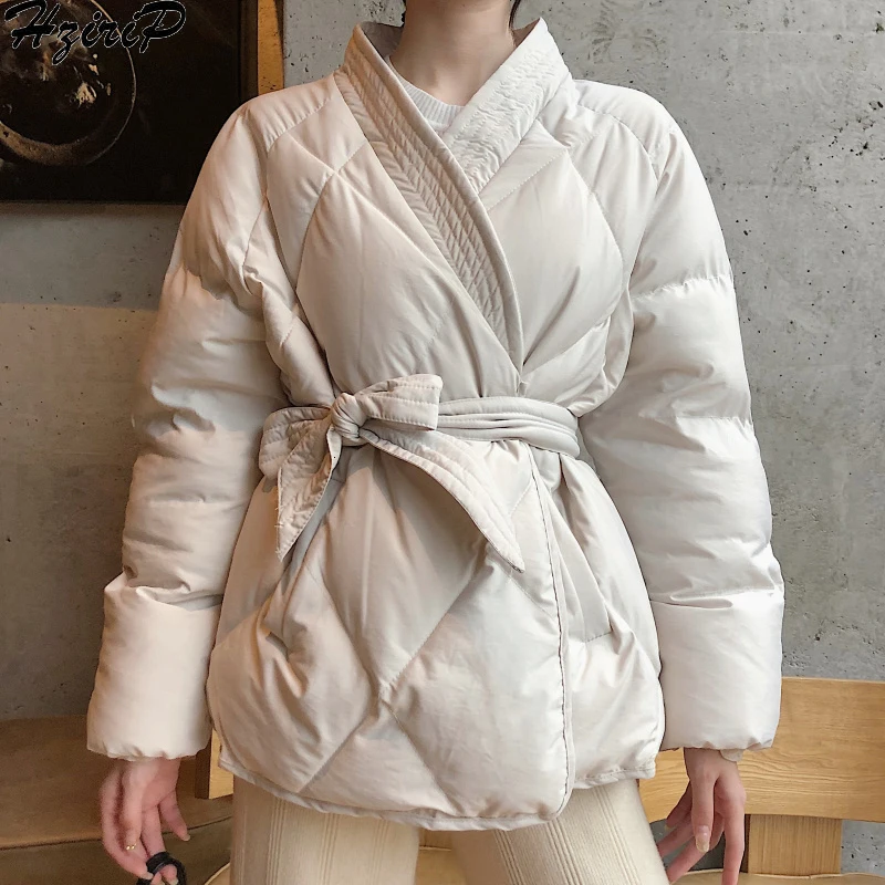 

SHENGPALAE New Design Women Winter Women's Leather Belt Thick Overcoat High Quality PARKAS Outerwear Soft Women's 2 Colors FV078