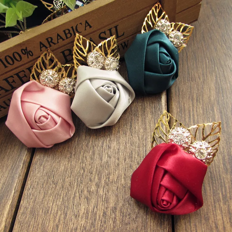 

Korean Ribbon Crystal Rose Brooch Flower Brooches Lapel Pin Men's Suit Shirt Collar Wedding Jewelry for Women Accessories Gifts