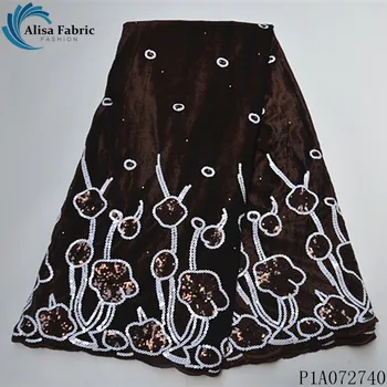 

Alisa newest african velvet lace fabric high quality embroidered with stones french sequins laces fabrics 5 yards/pcs for sewing