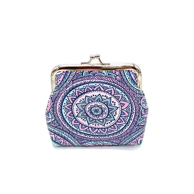Retro Ethnic Style Printing Women's Coin Purse Geometric Mini Clasp Closure Wallet Coin Pouch Creative Pattern Bags Dropshipping - Цвет: Черный