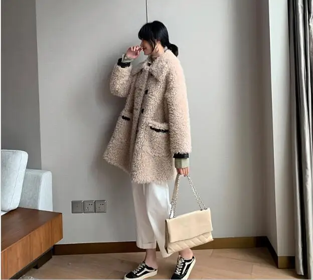 Real Fur Coat Female Wool Jacket Autumn Winter Coat Women Clothes Korean Vintage Sheep Shealring Tops ZT4242