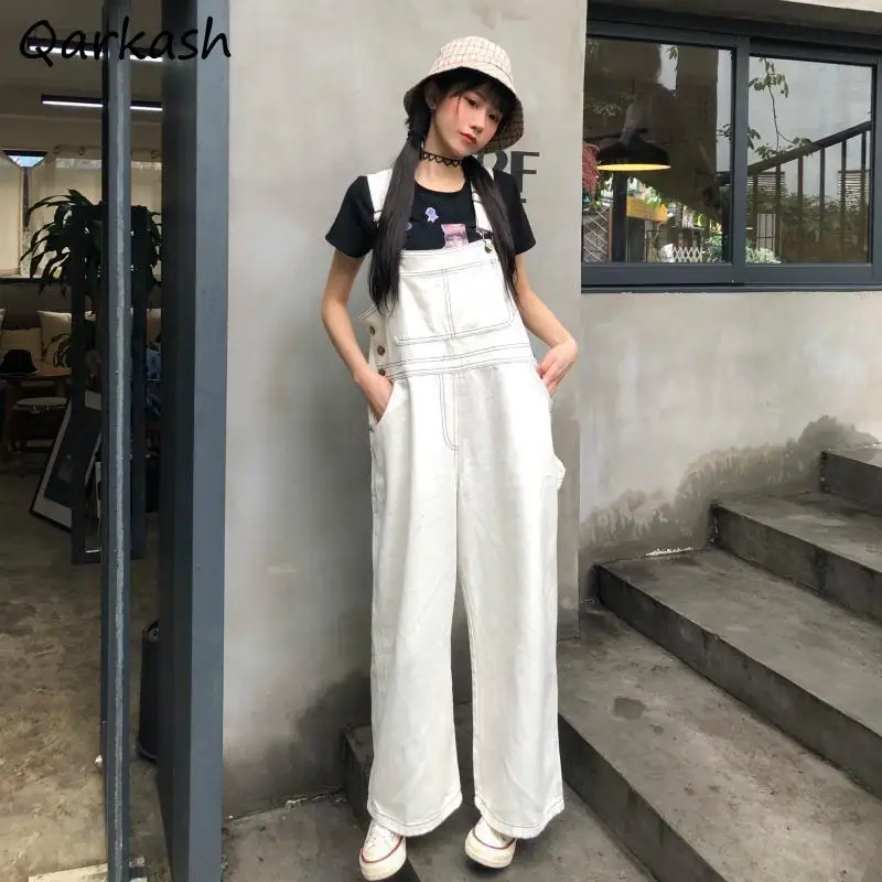 

Jumpsuit Women Loose Full Length Preppy Sweet Simple Koream Style Summer All-match Girls Vintage Streetwear Bottom Classic Ins