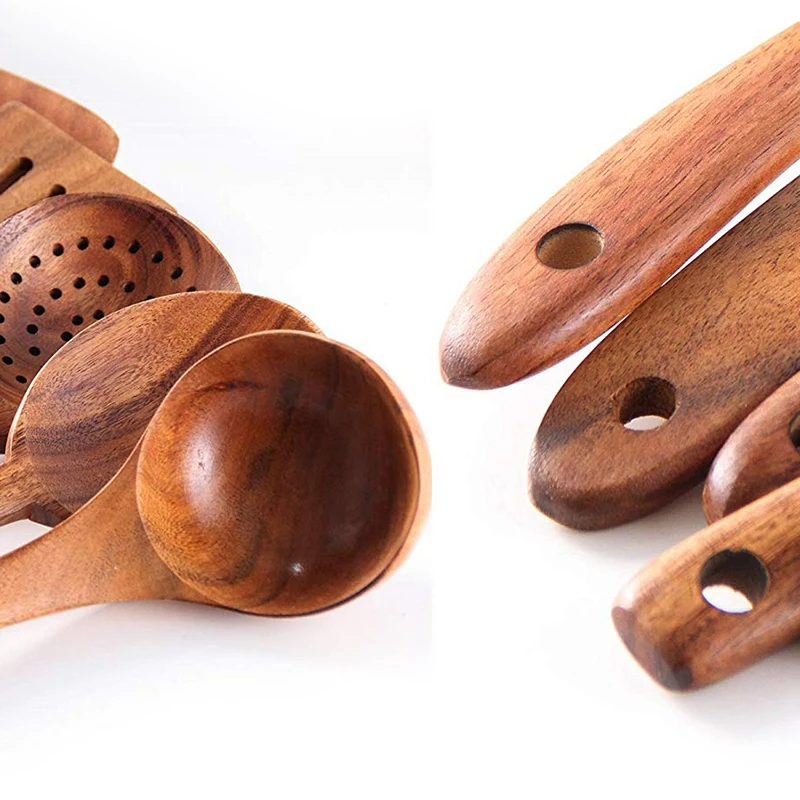 Healthy Cooking Utensils Set Wooden Cooking Tools Natural Nonstick Hard Wood Spatula and Spoons- Durable Eco-Friendly and Safe