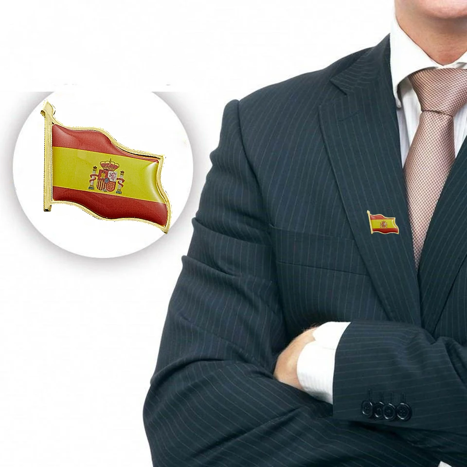 10PCS Spain Friendship Flags Gold Plated Enamel Lapel Pin Badge Souvenir Gifts