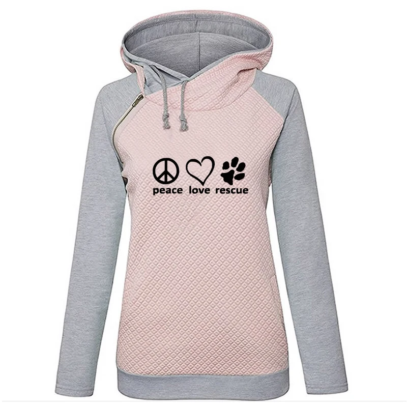 Peace Love спасения Письмо печати Демисезонный толстовки Для женщин свитшоты на молнии Kawaii Топы собаки печать для Femmes - Цвет: pink