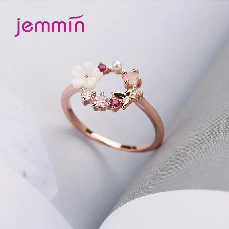  CH Delicate Leaf Shell Flower Ring for Women Girls Rose Gold  Color Finger Rings