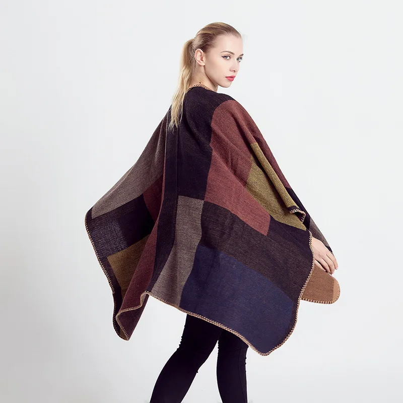 

Women winter scarf utumn and winter multicolor color matching square plaid scarf cashmere cape Joker shawl blanket scarf