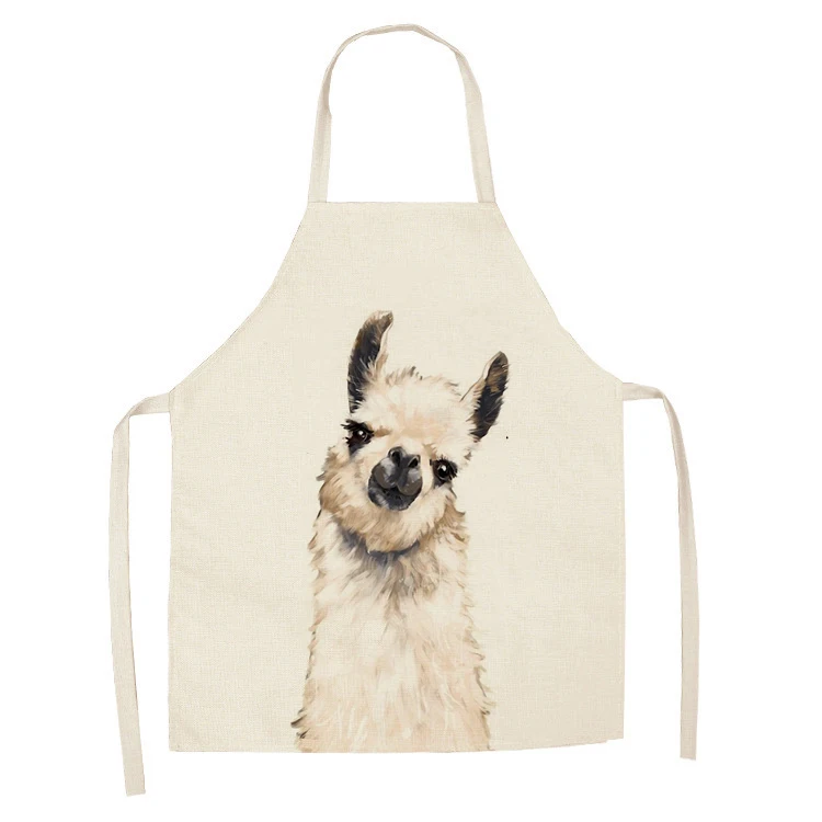 Kitchen Apron Animal Alpaca Flowers Printed Sleeveless Cotton Linen Aprons for Men Women Home Cleaning Tools55*68cm 1Pcs
