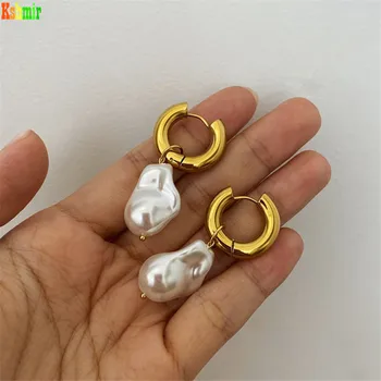 

Kshmir Design Earrings Temperament Geometric Retro European and American Earrings Baroque Pearl Women Punk Zinc Alloy A2058