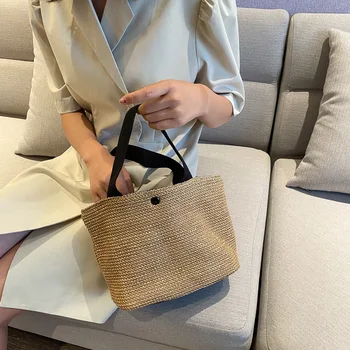 

Leisure Straw Bags Bucket Bag Rattan Bags Handmade Summer Bags Woven Beach Ladies Shoulder Bag Bohemia Girls Travel Handbags