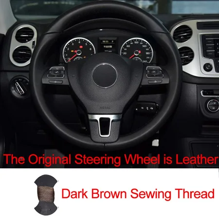 Leather Brown Автомобильный чехол на руль для Volkswagen VW Gol Tiguan Passat B7 Passat CC Touran Jetta Mk6 Stuurhoes Funda Volante Volant - Название цвета: Leather Brown