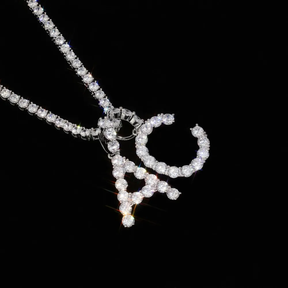 

Hip Hop A-Z Letters Initial Pendant Statement Necklace Iced Out Lab Diamond CZ Bling 18K Gold Plated Jewelry Chain for Men Women