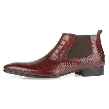 

Retro Ankle Brand Designer Genuine Leather Pointed Chelsea Boots Mens Business Formal Dress Shoes Botas Masculina