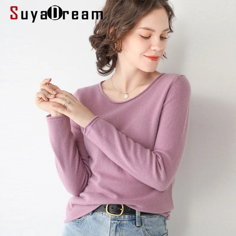 

SuyaDream Woman Basic Wool Sweaters 100%Wool O neck Pullovers Solid Sweaters 2020 Fall Winter Bottoming Shirts Knitwear