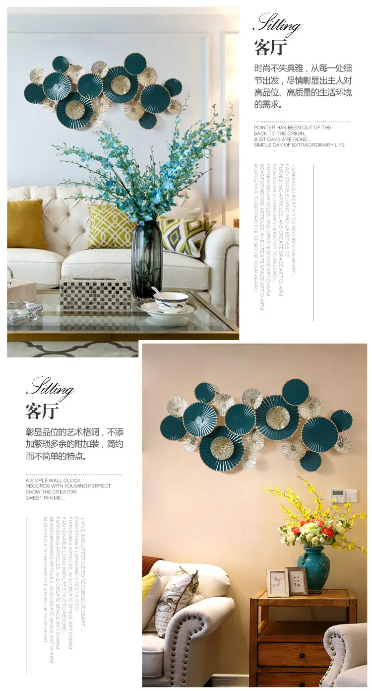 European Wrought Iron Wall Hanging Decorative Lotus Leaf Crafts Ornaments Home Wall Sofa Background Metal Mural Decoration Art