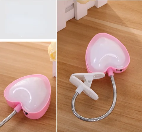 Mini Love Heart Clip Desk Lamp LED Book Light Lamps Reading Book Desk Keyboard Light Eyes-Protect Energy Save Night Lights