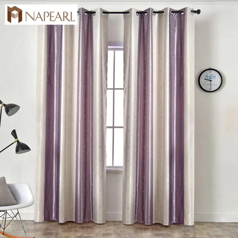 

NAPEARL 1 Piece Stripe Colorful Design Moon Star Cartoon Curtains for Living Room Modern Draperies Children Home Decor Elegant