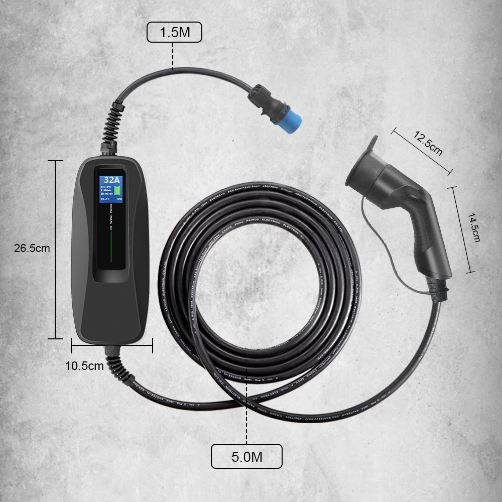Тип 2 EV Зарядное устройство уровня 32 Amp Портативный по созданию электрических