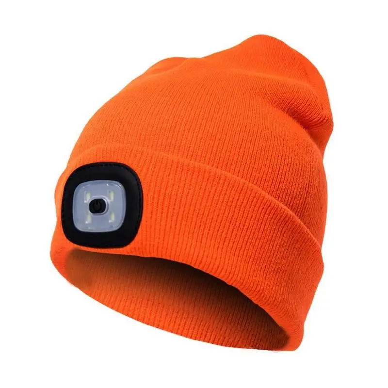 LED lamp cap knitted cap hands-free flashlight cap outdoor knitted winter fishing warm hat for hiking