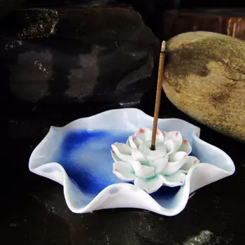 

Lotus Leaf Ceramic Incense Insert Handmade Lotus Ice Crack Buddha Decoration Small Crafts Soft